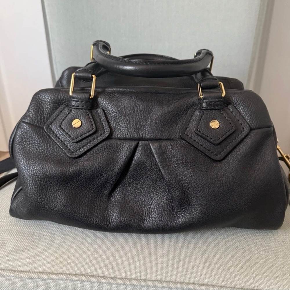 Marc Jacobs Black Pebbled Leather Satchel with Gold Plaque - Picture 9 of 15